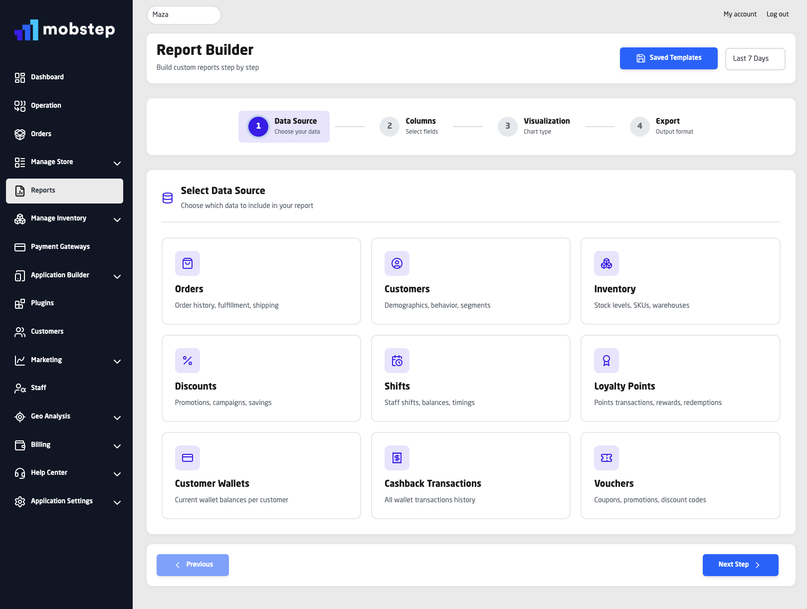 mobstep report builder select data source